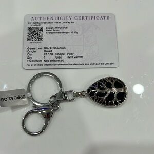 AUTHENTIC 23.15ct BLACK OBSIDIAN TREE OF LIFE KEY FOB PEAR SHAPE BRAND NEW